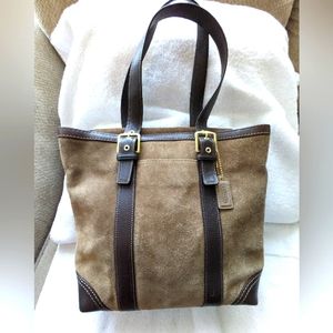 Coach Carly Taupe Suede Shoulder Tote Bag